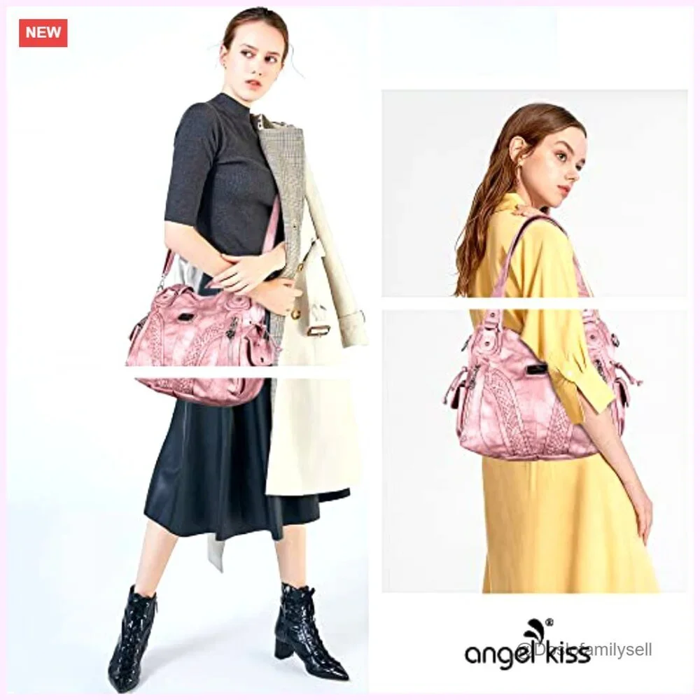 Washed PU Leather Tote Bag with Adjustable Strap, Multiple Pockets